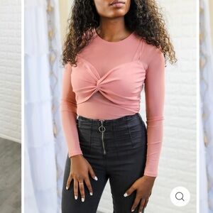 Elegant Pink Long Sleeve Women's bodysuit top